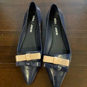 Melissa and Jason Wu navy and peach bow flats